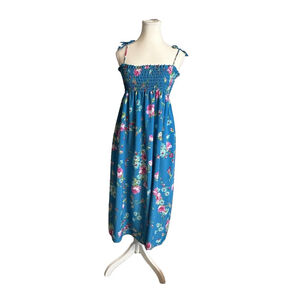 80s Blue Floral romantic tie strap sundress